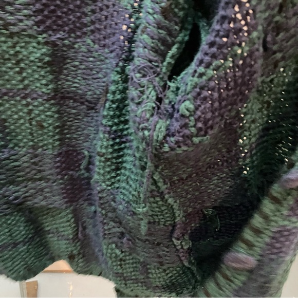 Kenji vintage green and blue button down hand-knitted cardigan sweater, L - Picture 7 of 11